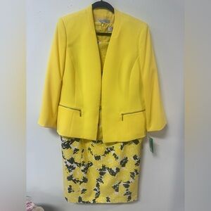 Kasper Yellow Textured Blazer and Floral Dress